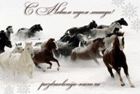 Открытка с поздравлением на Новый год лошади